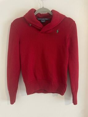 Ralph Lauren Sport Red Shawl Collar Sweater Sz L